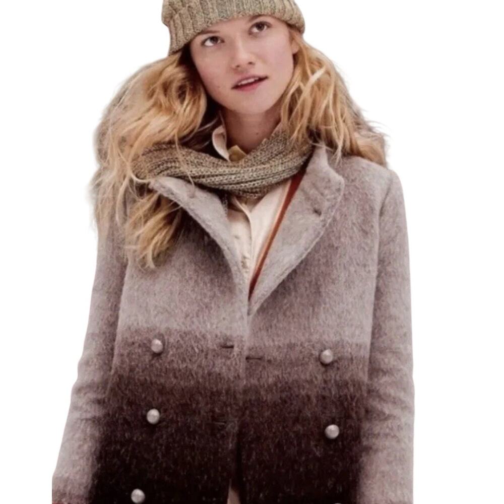 J. Crew Gray Brown Ombre Double-Breasted Coat Size 6 Wool Blend